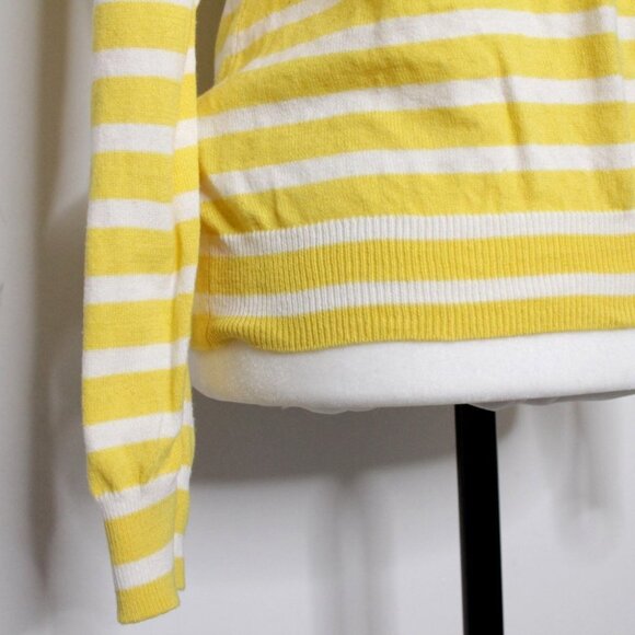 Liz Claiborne 100%  Cotton Yellow White Stripe Cardigan Sweater Size S - Picture 7 of 16